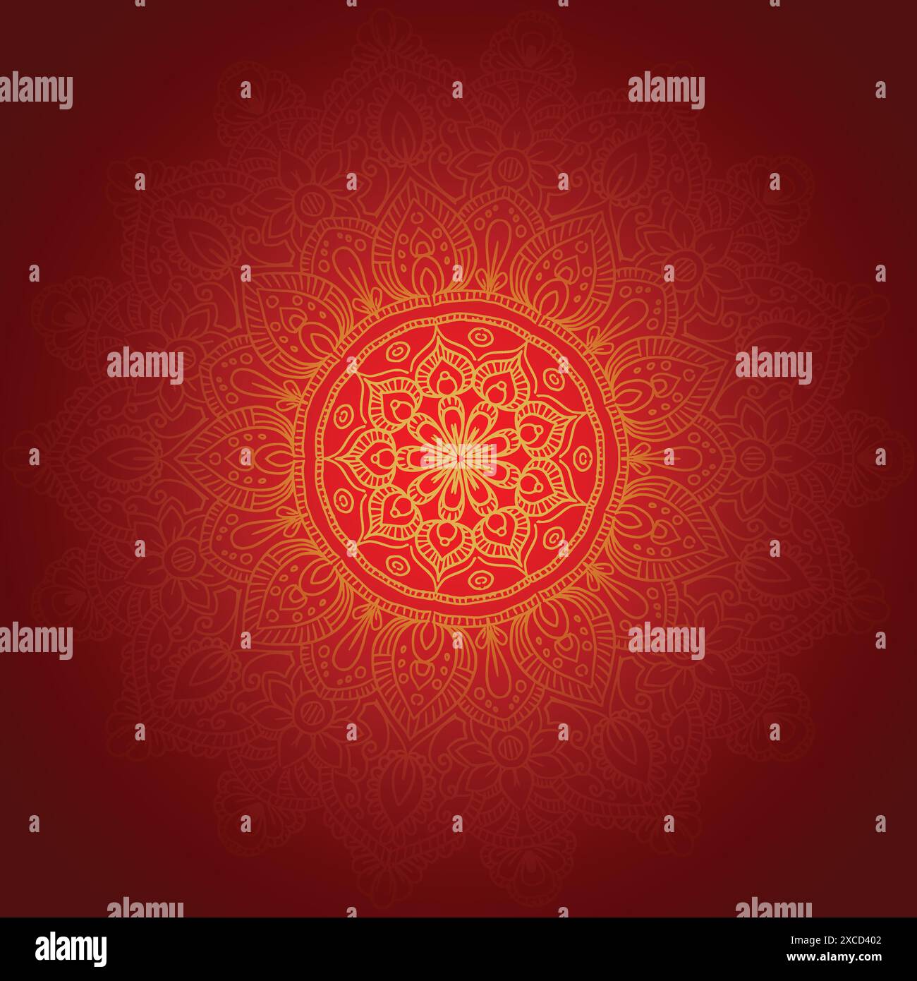 Decorative golden mandala on red background Stock Vector