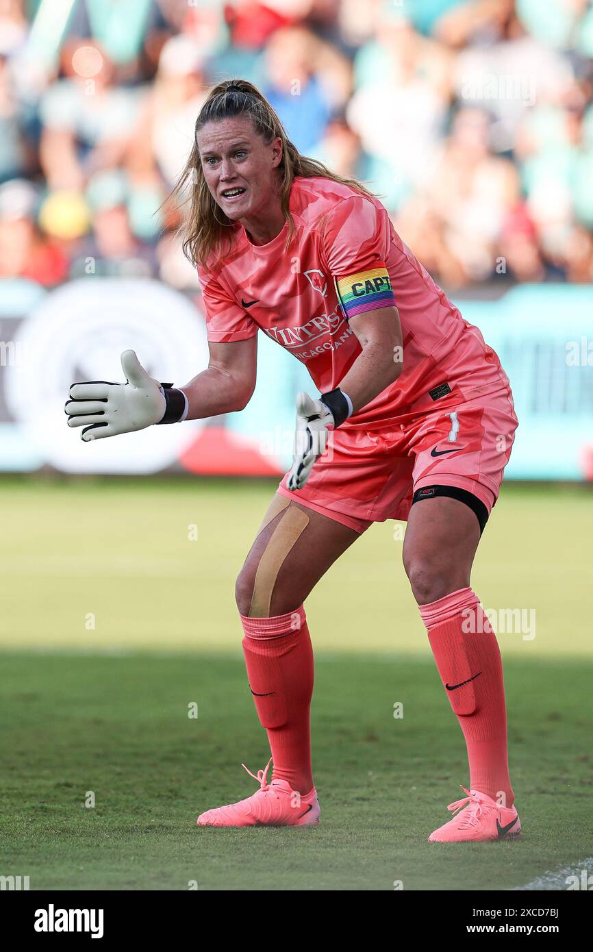 Kansas City, MO, USA. 14th June, 2024. Chicago Red Stars goalkeeper ...