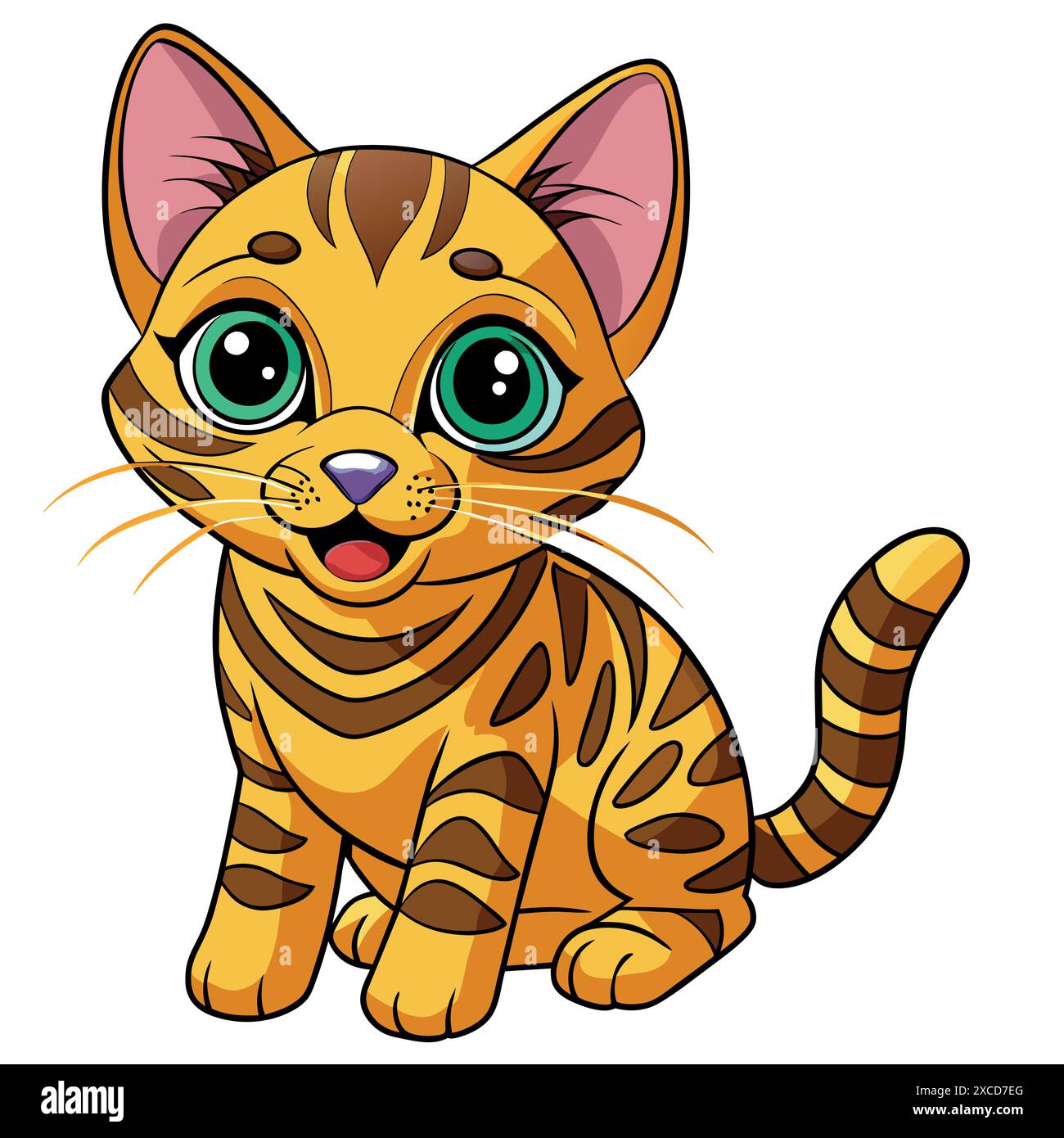 Bengal Cat smiles vector kawaii. AI generated image. Clipart cartoon ...