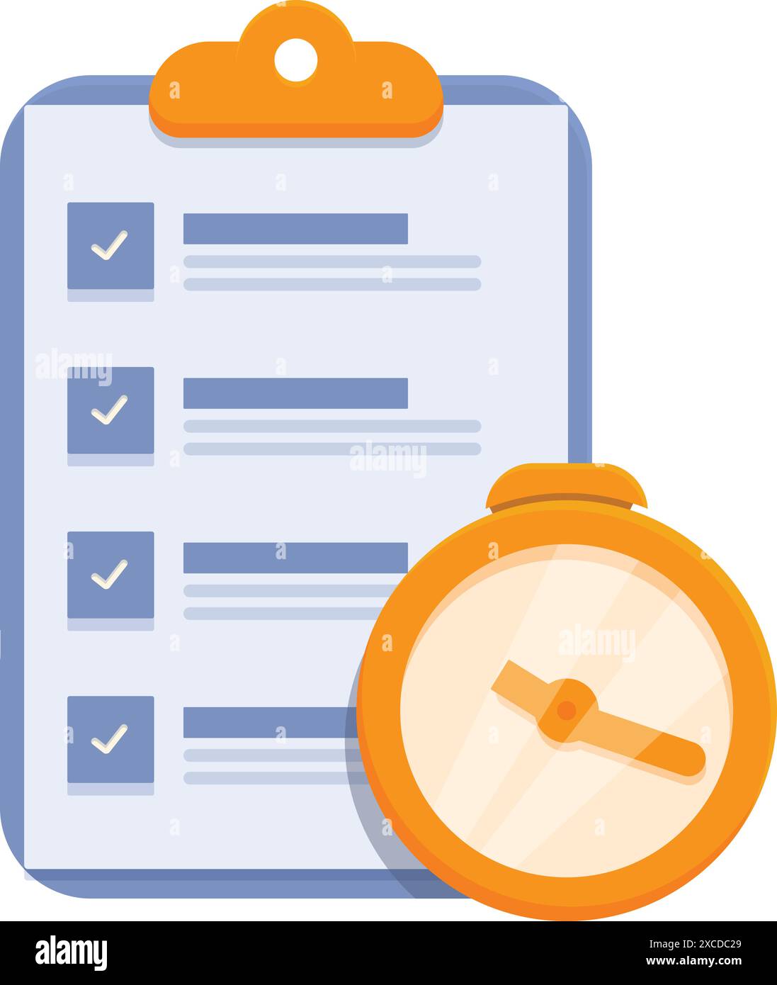 Clipboard is showing a completed checklist and a clock is measuring the ...