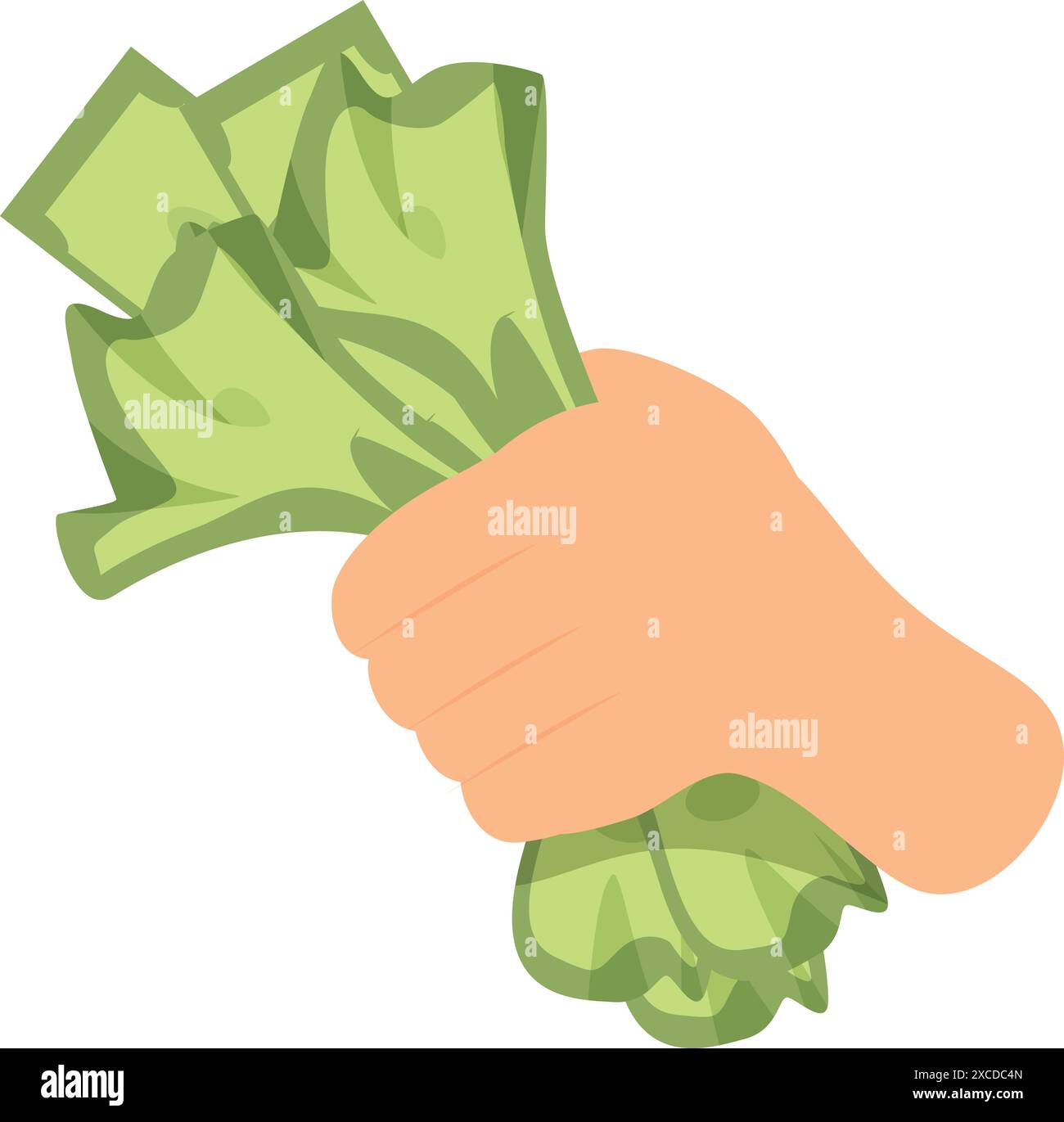 Hand is clutching a wad of cash, representing wealth, earnings, or a financial transaction Stock Vector