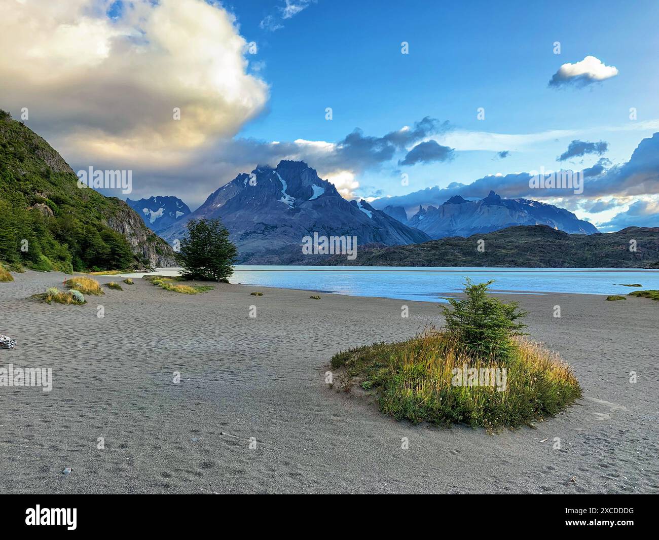 Lake Logo Grey in national park Torres del Paine in Chilean Patagonia. Stock Photo