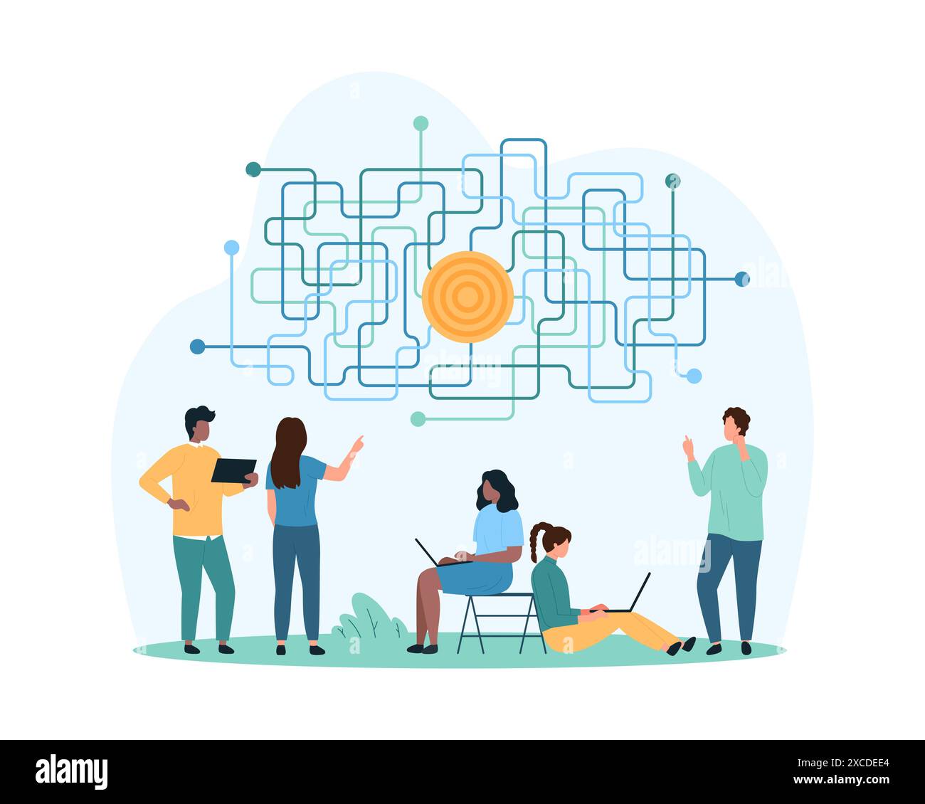 Success of goal achievement, solving complex problem. Tiny people think ...