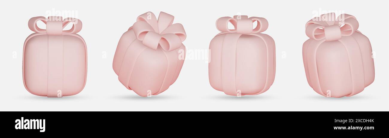 3d gift boxes set with pink ribbon bow isolated on a white background ...