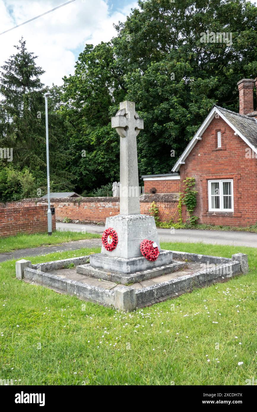 War Memorial Cross First World War (1914-1918) and Second World War (1939-1945) at Babraham South Cambridgeshire Stock Photo