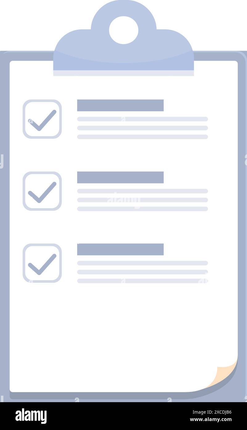 Clipboard with a completed checklist, representing accomplishment and productivity in a professional setting Stock Vector