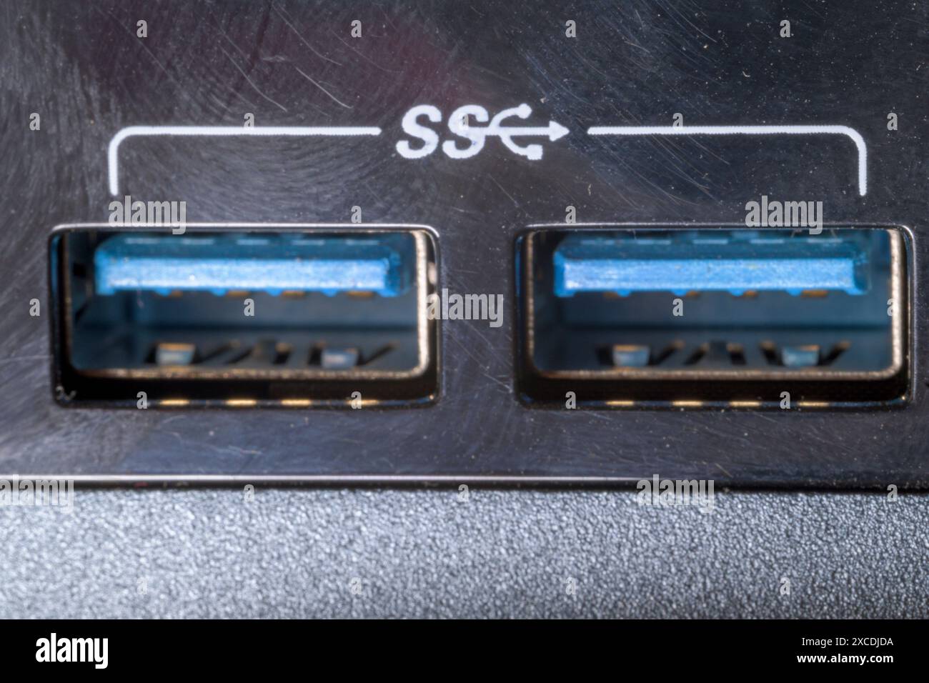 SS SuperSpeed 3.0 USB port blue color transfer speed 9 pins horizontally Stock Photo