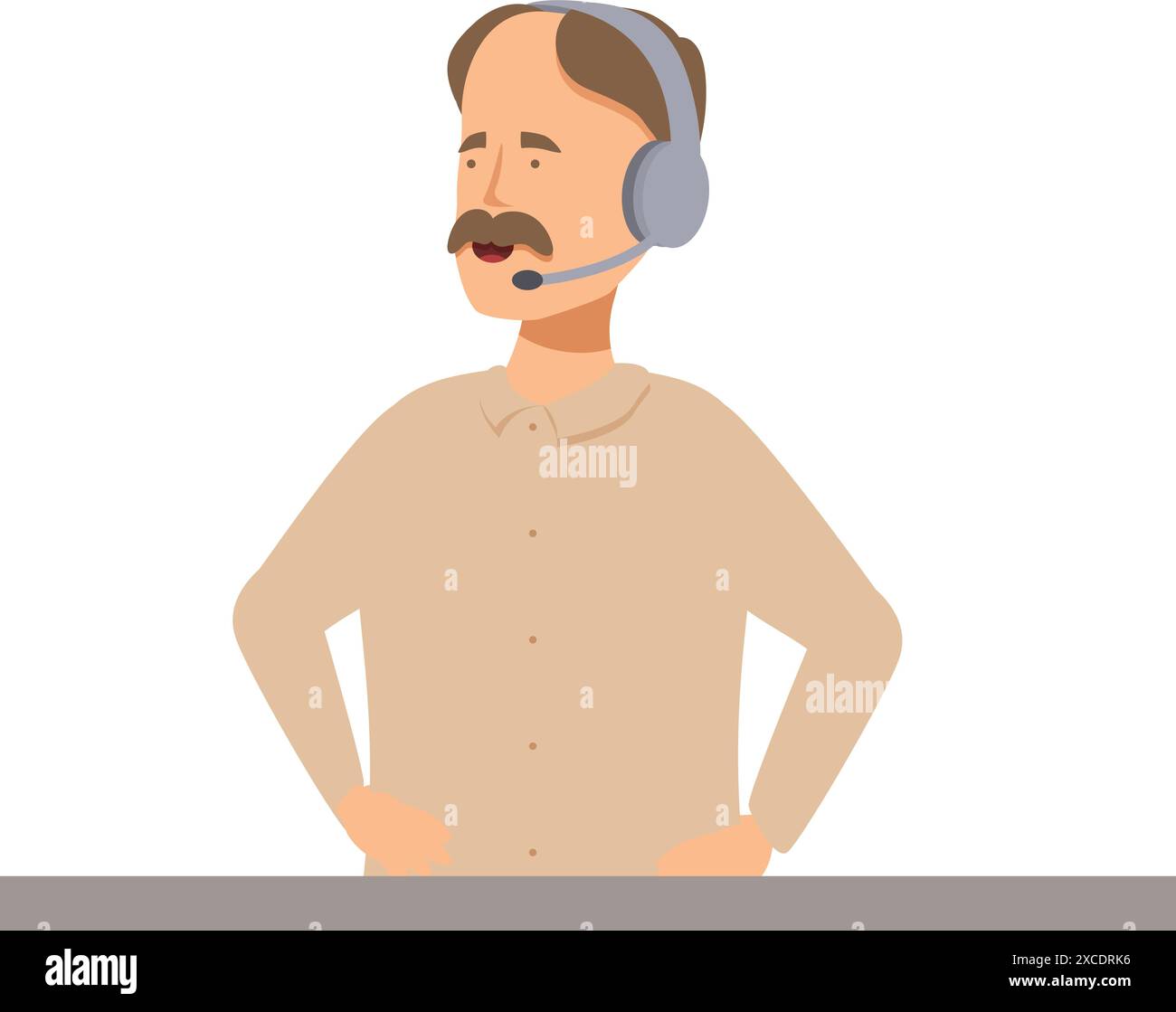 Male call center operator with headset speaking with customer service in mind Stock Vector