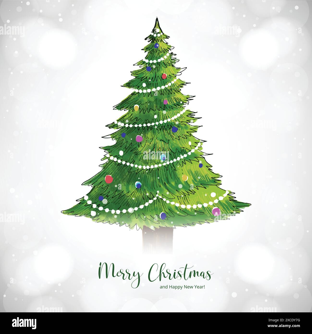 Artistic beautiful christmas line tree card on white background Stock ...