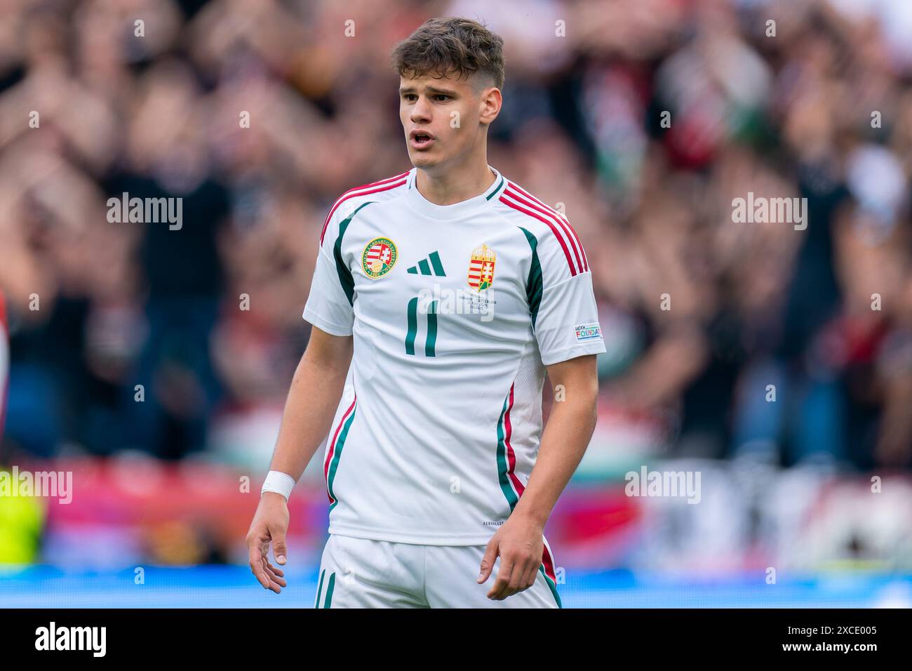 COLOGNE, GERMANY - JUNE 15: Milos Kerkez of Hungary looks on during the Group A - UEFA EURO 2024 ...