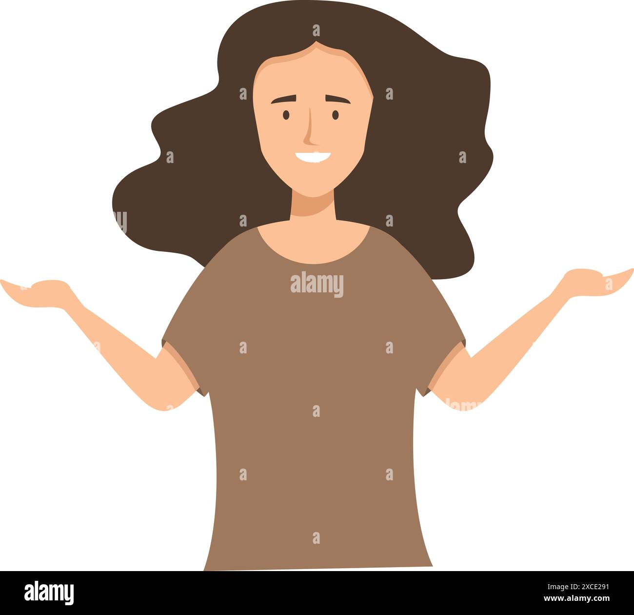 Young woman shrugging with her hands raised and palms up, unsure about the answer Stock Vector