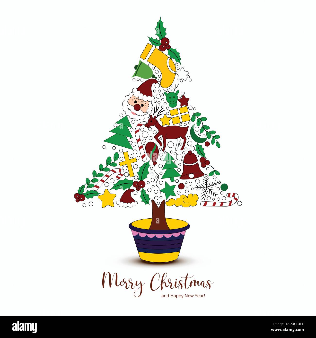 Beautiful decorative christmas elements colorful tree design Stock Vector