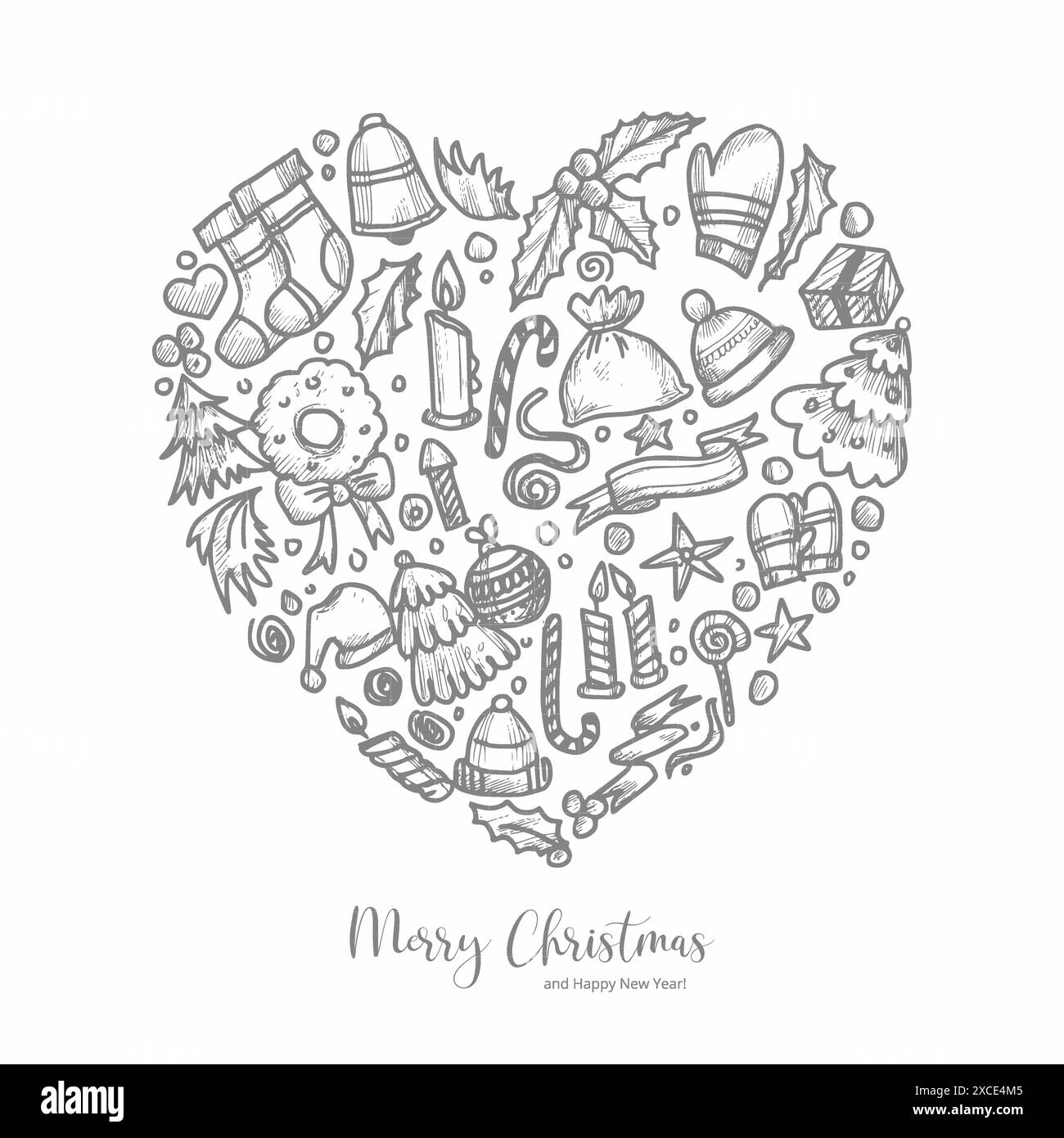 Christmas winter illustration heart Black and White Stock Photos ...