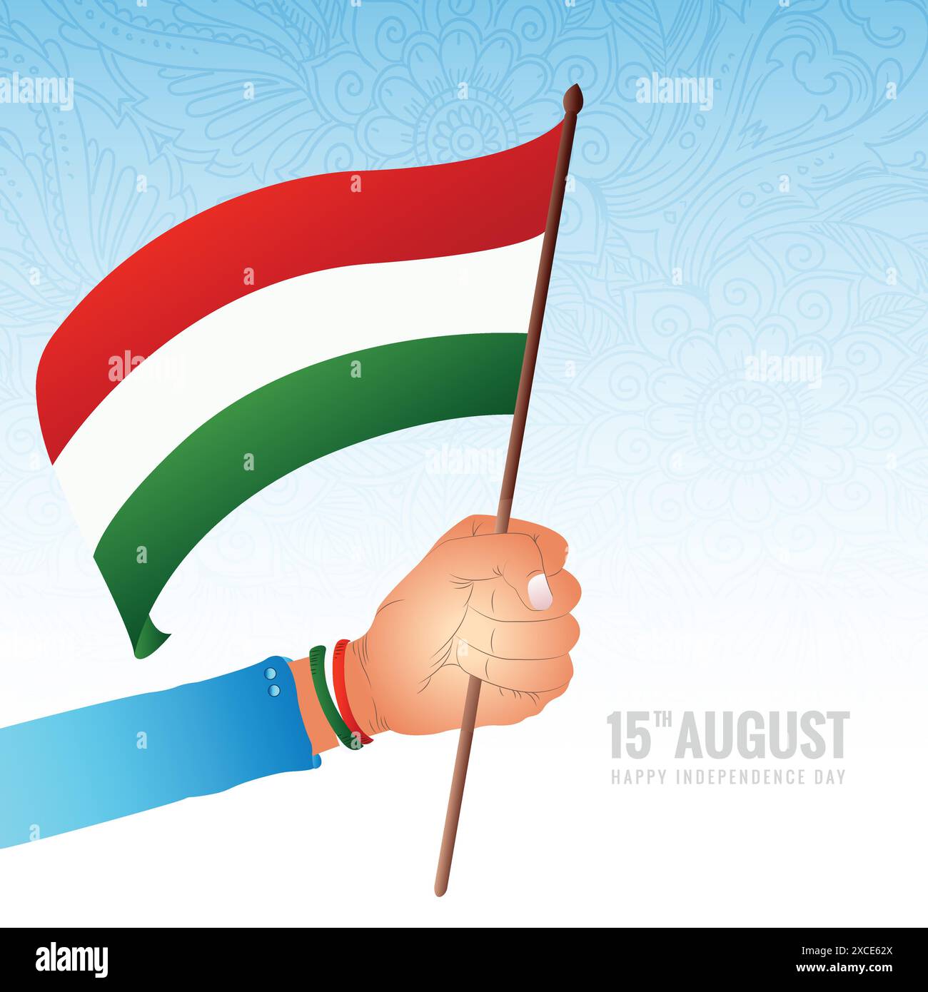 Hand holding Indian flag with happy independence day background Stock ...