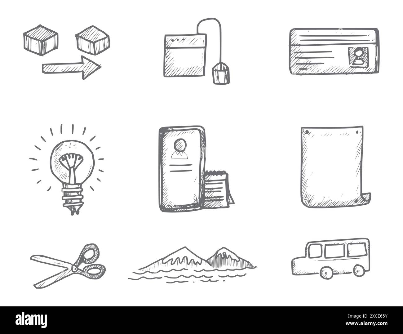 Hand drawn business icons doddle set sketch design Stock Vector