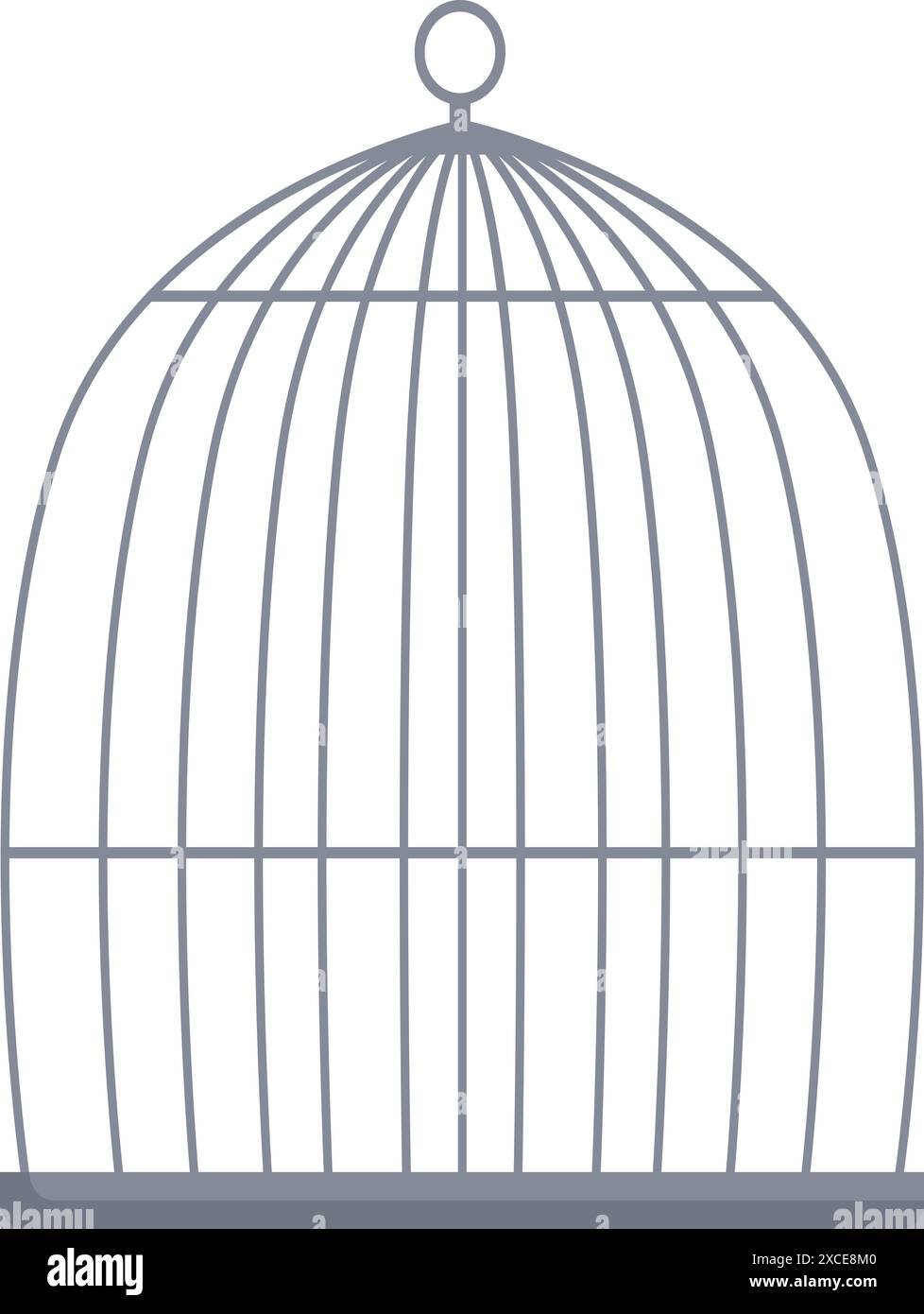 Empty dome shaped birdcage is standing on a white background