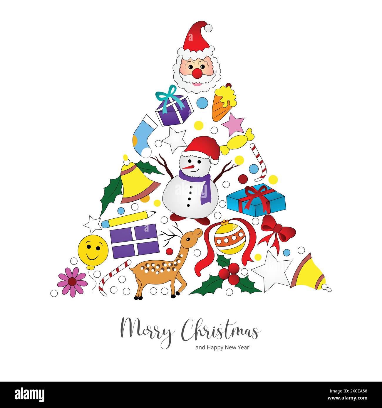 Beautiful decorative christmas elements tree holiday card background Stock Vector