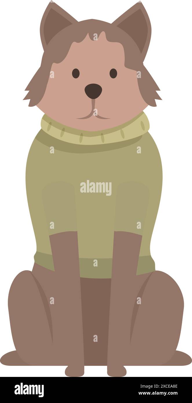 Cute brown dog sitting wearing green sweater illustration Stock Vector ...