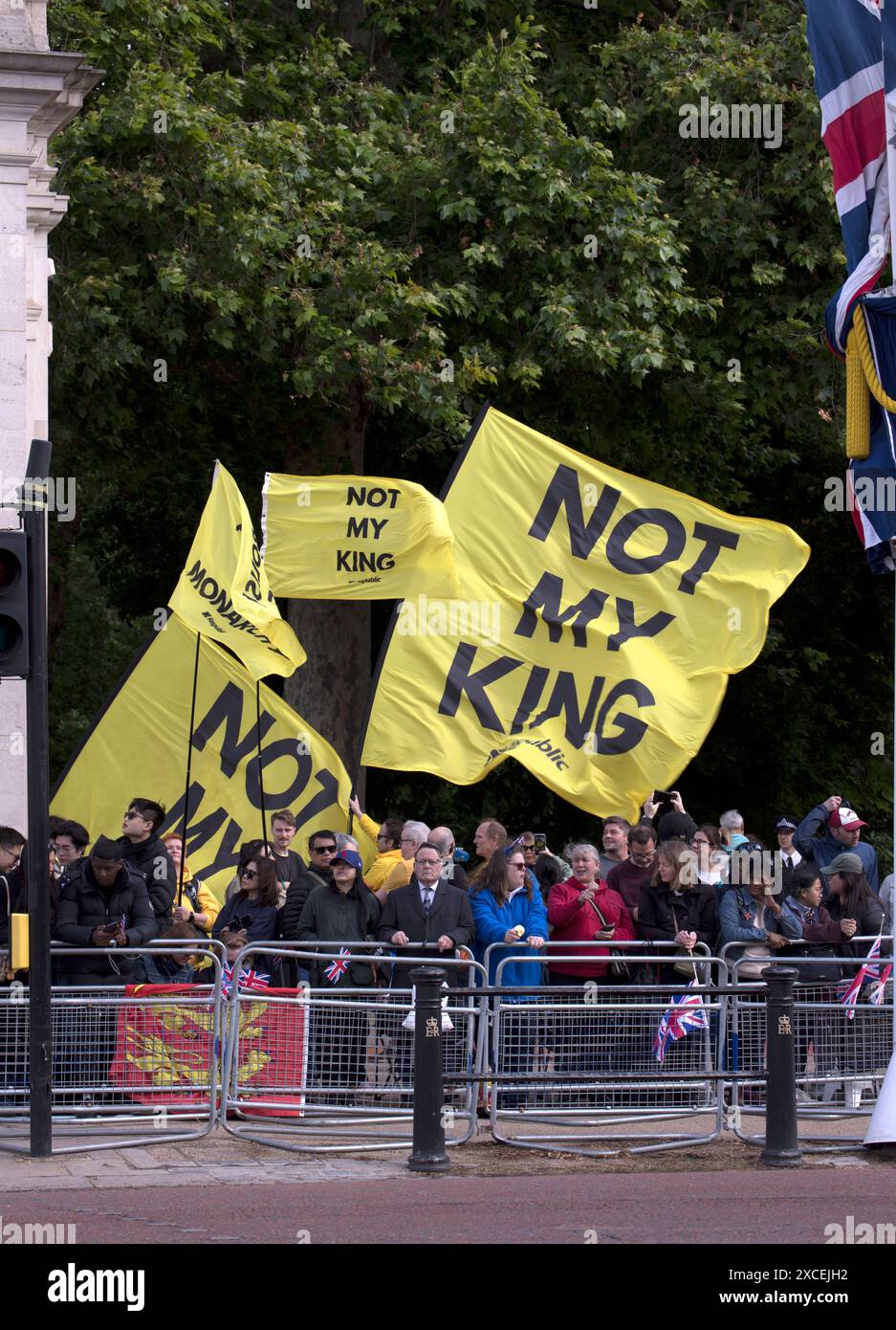 Not My King Anti Monarchy Protesters Trooping The Colour Color London 2024 Stock Photo
