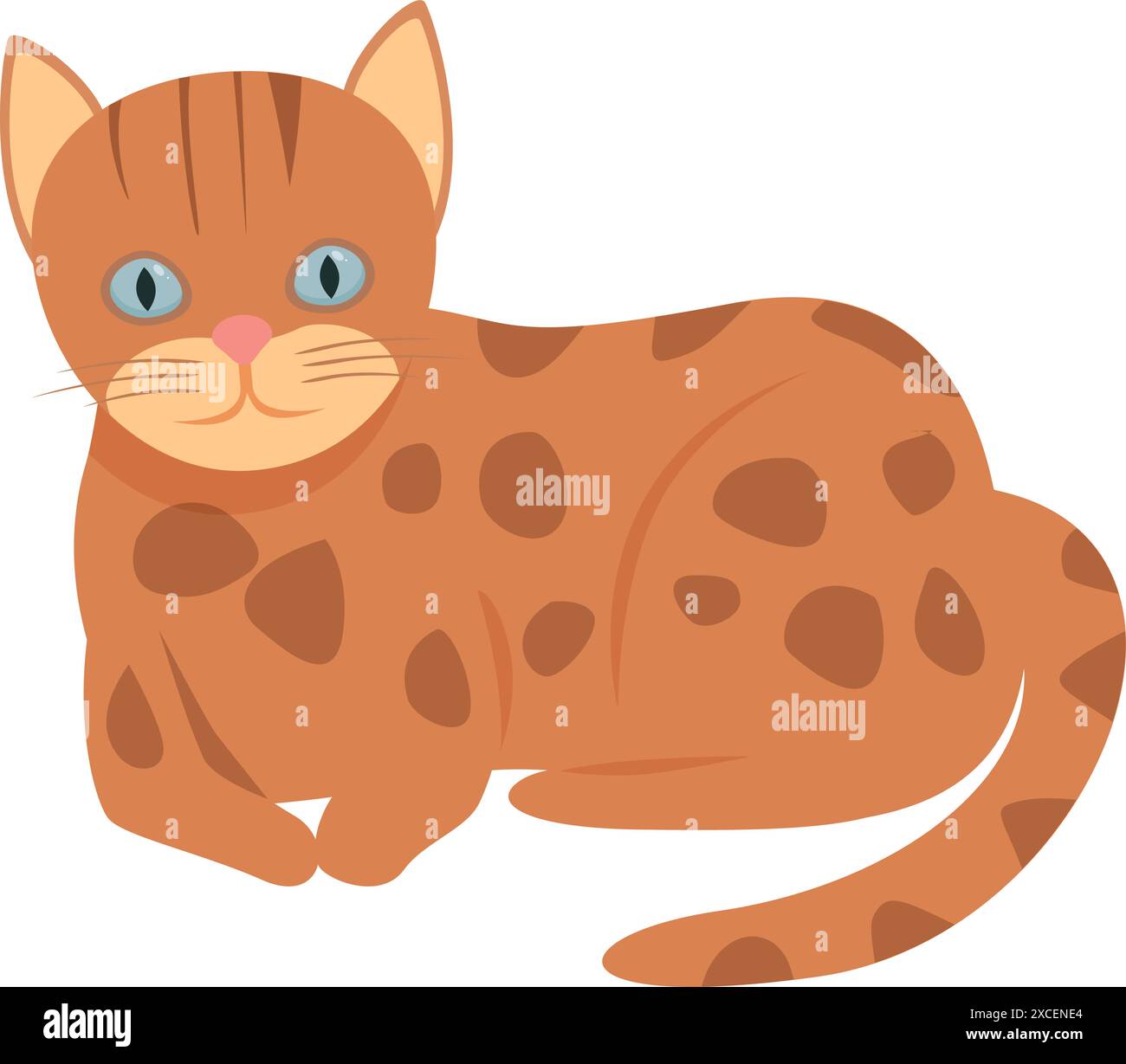 Cartoon illustration of a ginger tabby cat with blue eyes relaxing on ...