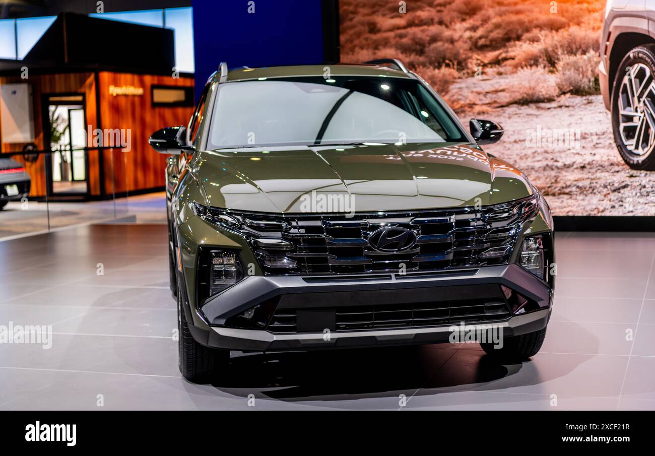 New York City, USA - March 27, 2024: 2025 Hyundai Tucson olive green ...