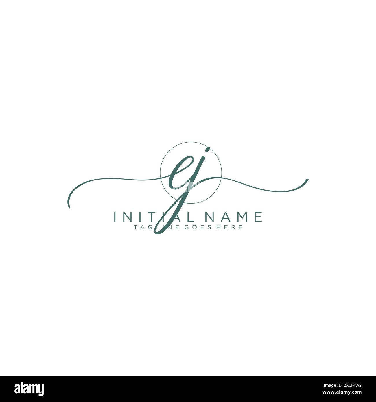 EJ Initial handwriting with circle template Stock Vector