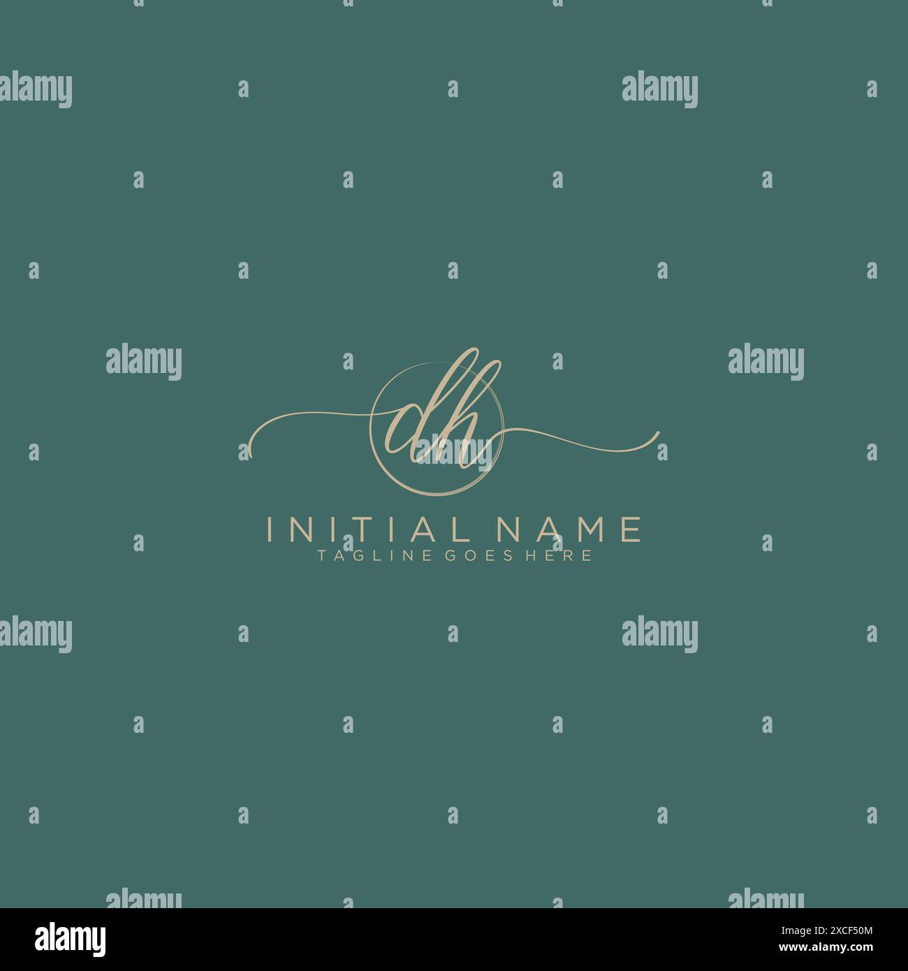 DH Initial handwriting with circle template Stock Vector