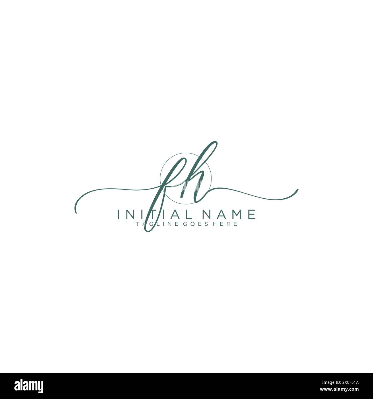 FH Initial handwriting with circle template Stock Vector