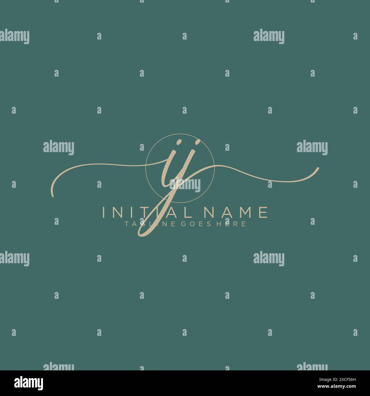 IJ Initial handwriting with circle template Stock Vector