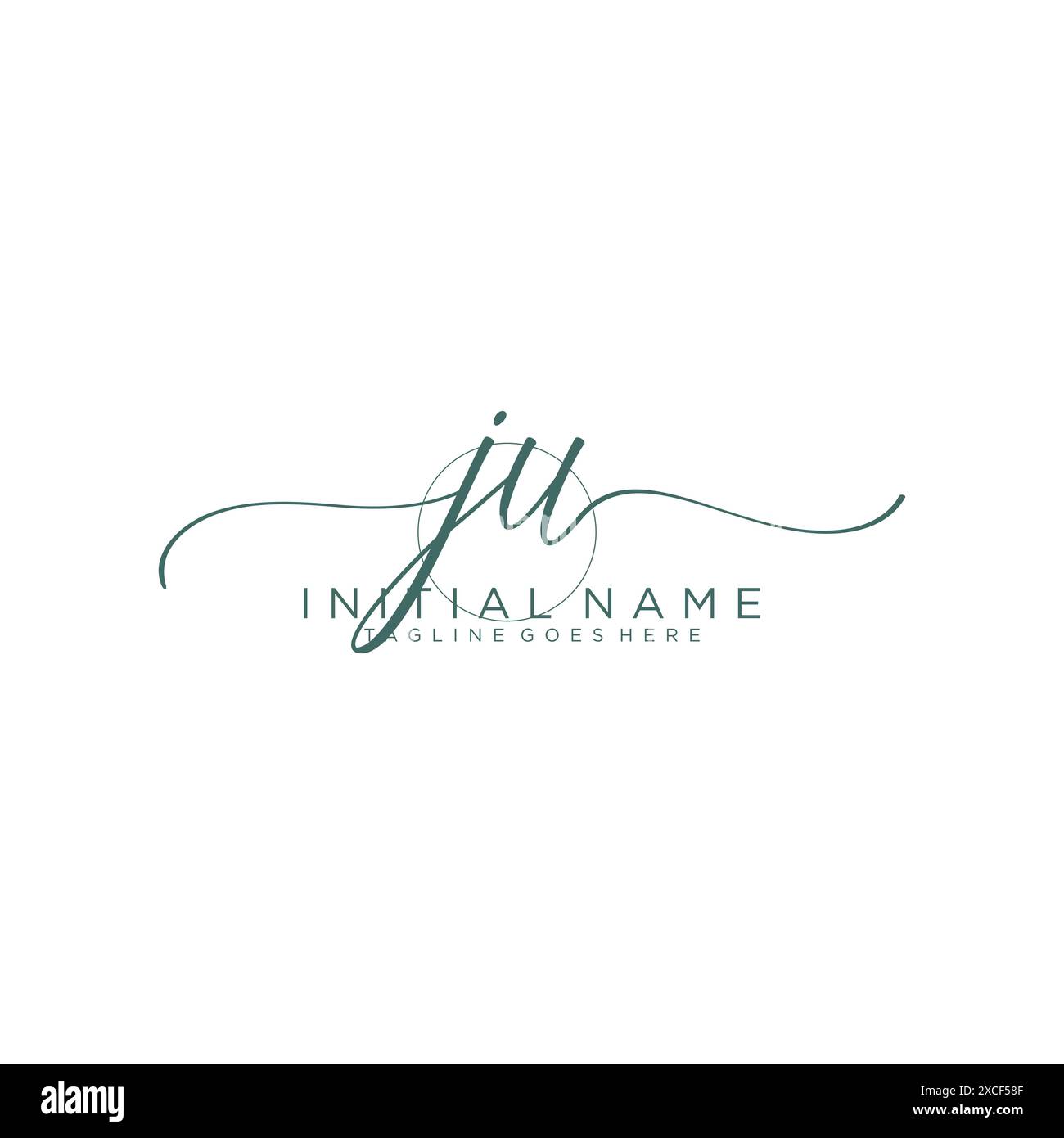 JU Initial handwriting with circle template Stock Vector
