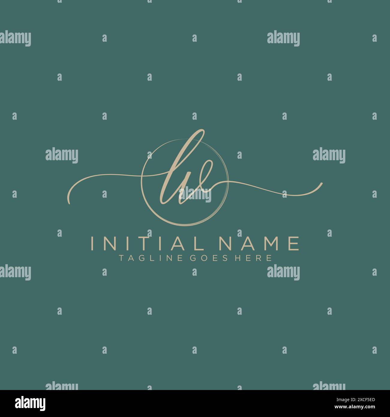LV Initial handwriting with circle template Stock Vector