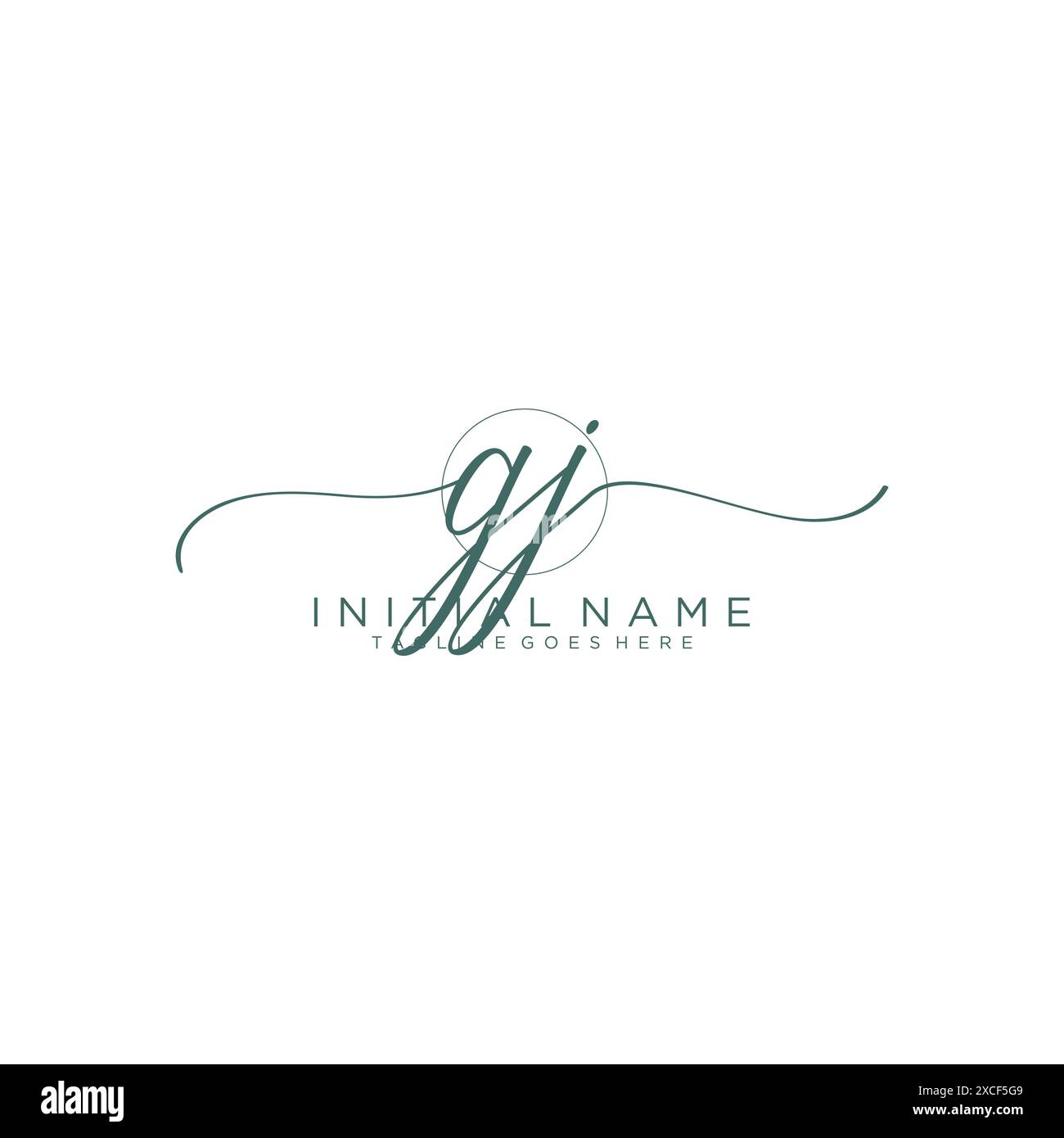 GJ Initial handwriting with circle template Stock Vector