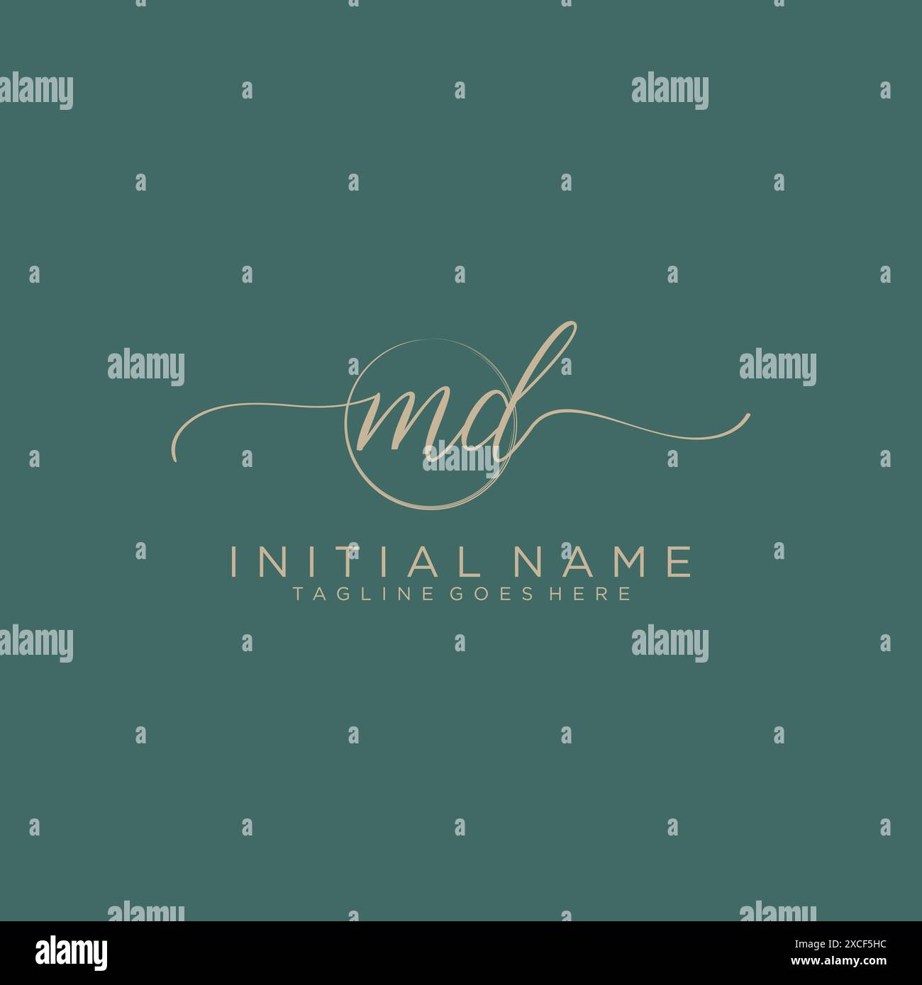 MD Initial handwriting with circle template Stock Vector