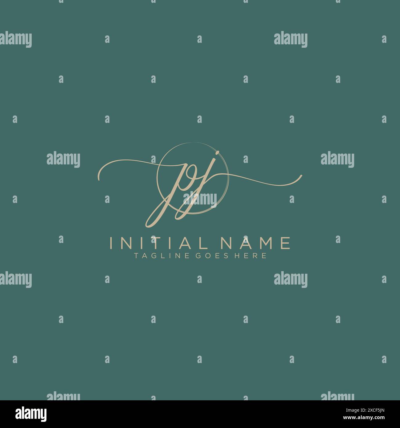 PJ Initial handwriting with circle template Stock Vector