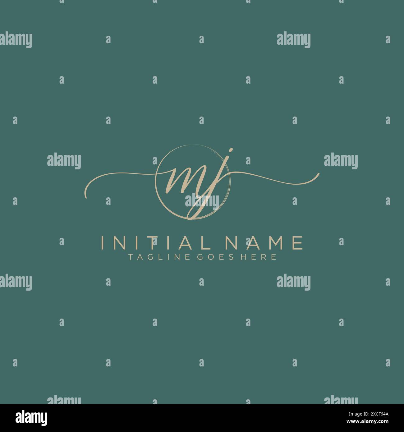 MJ Initial handwriting with circle template Stock Vector