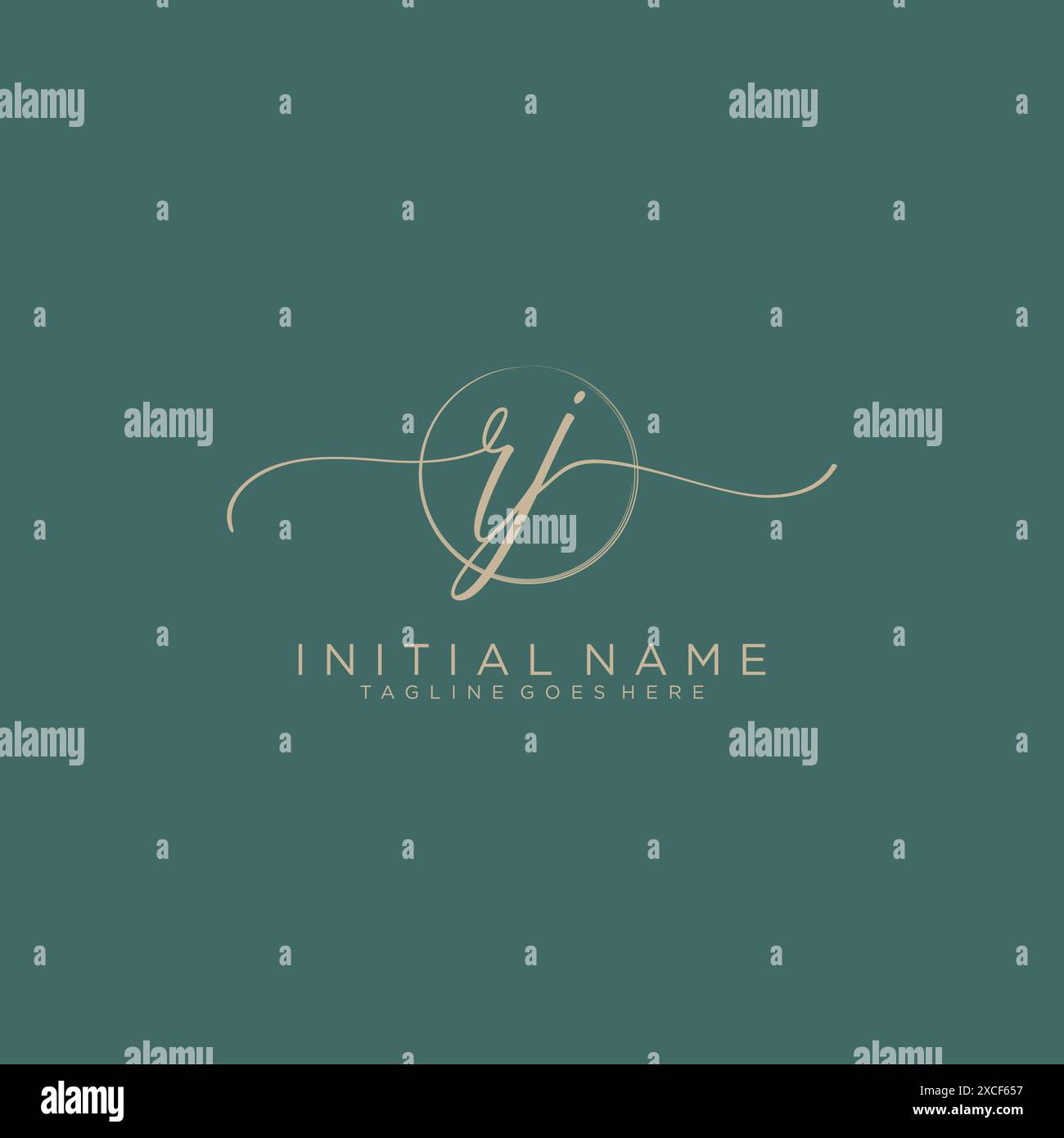 RJ Initial handwriting with circle template Stock Vector
