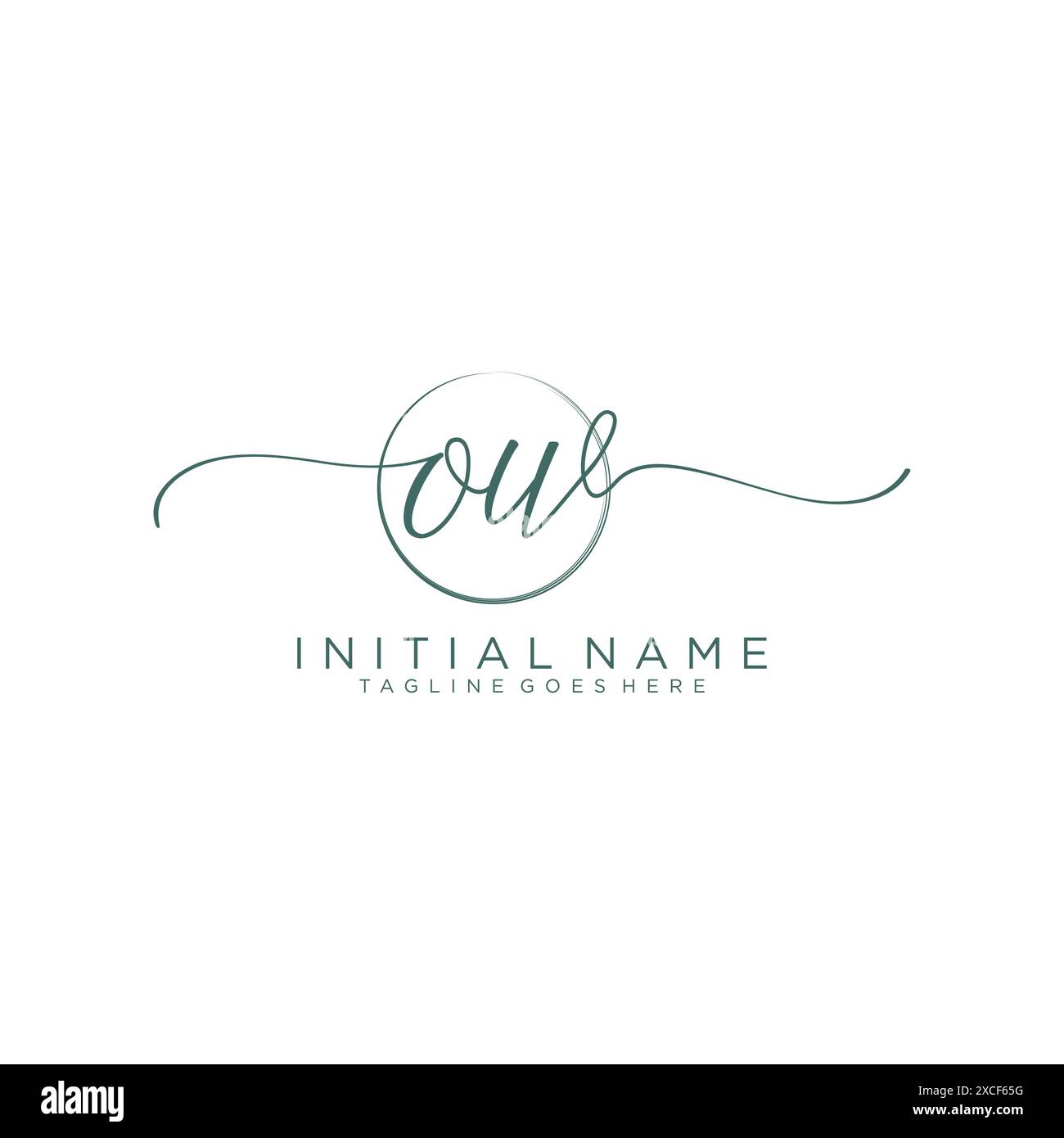 OW Initial handwriting with circle template Stock Vector