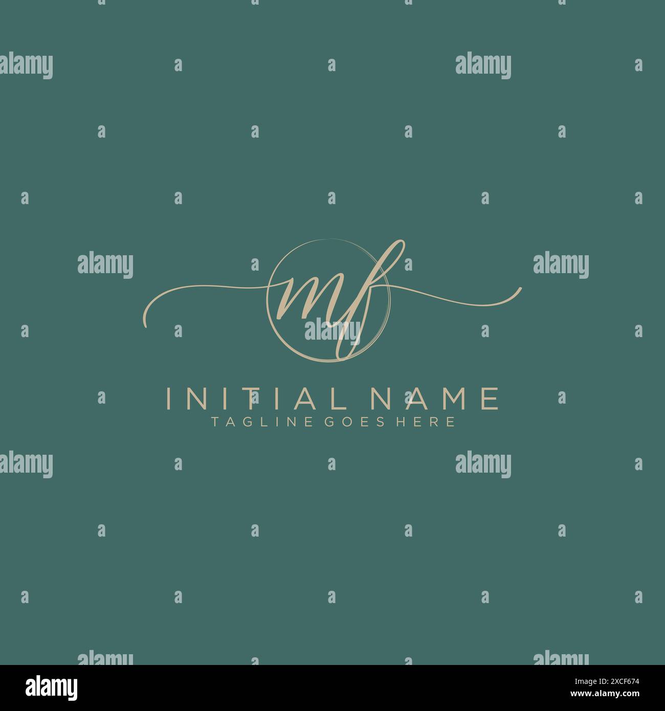 MF Initial handwriting with circle template Stock Vector