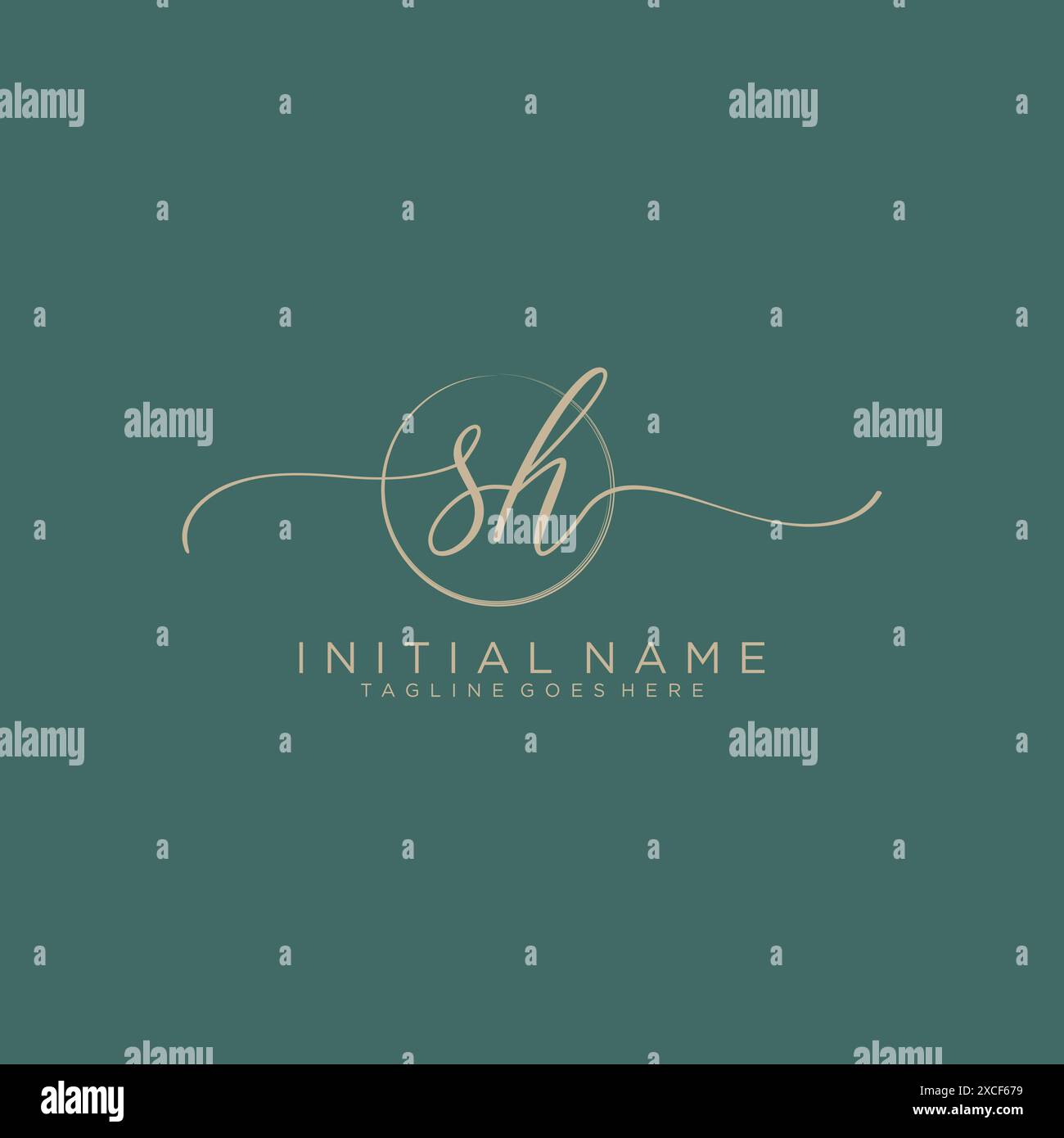 SH Initial handwriting with circle template Stock Vector
