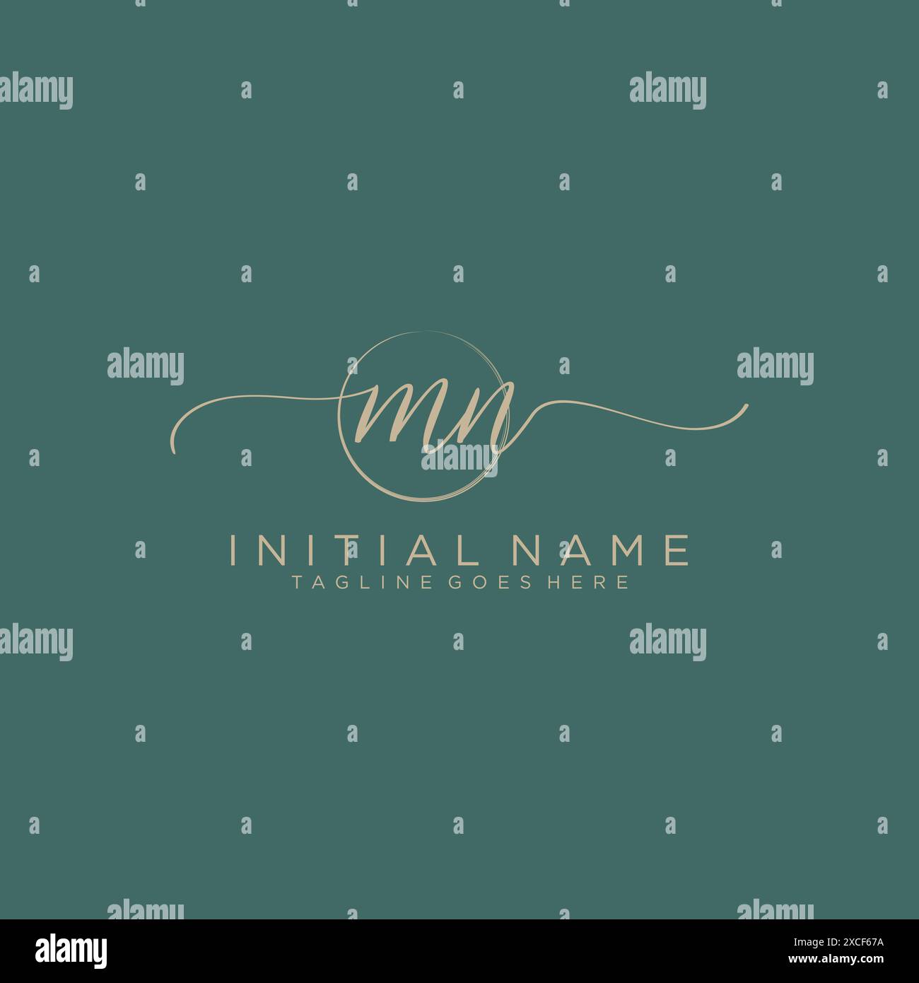 MN Initial handwriting with circle template Stock Vector