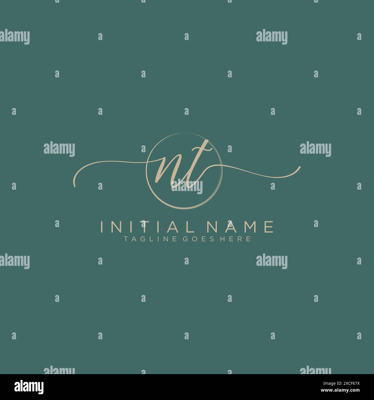 NT Initial handwriting with circle template Stock Vector