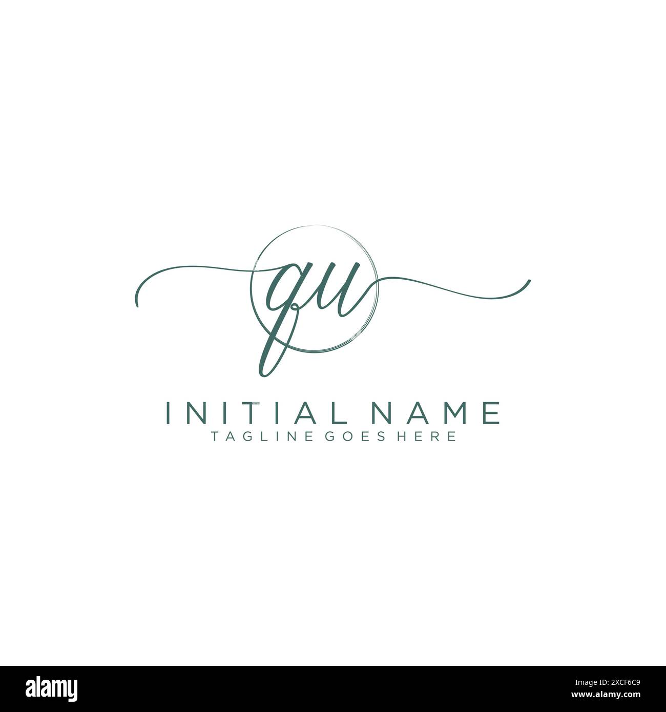 QU Initial handwriting with circle template Stock Vector