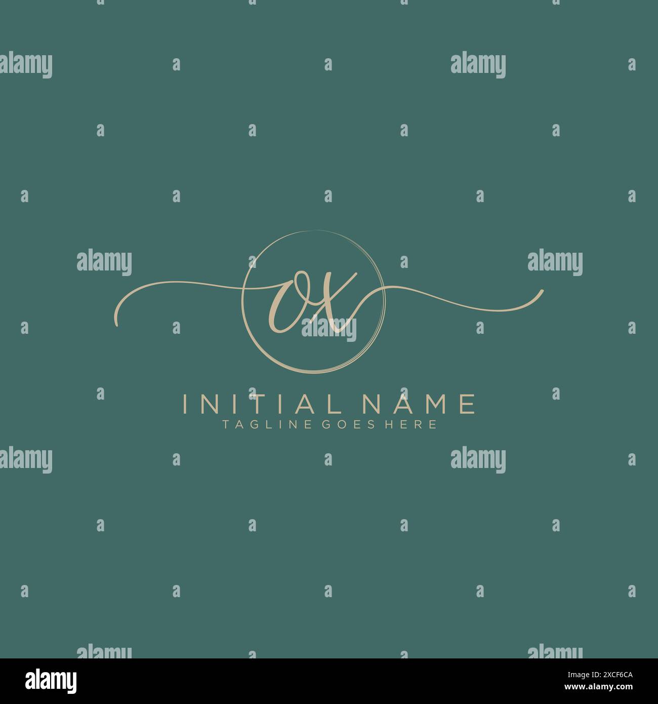 OX Initial handwriting with circle template Stock Vector