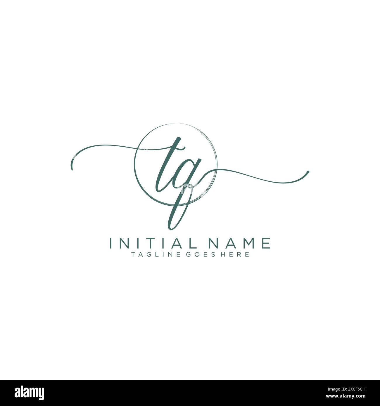 TQ Initial handwriting with circle template Stock Vector