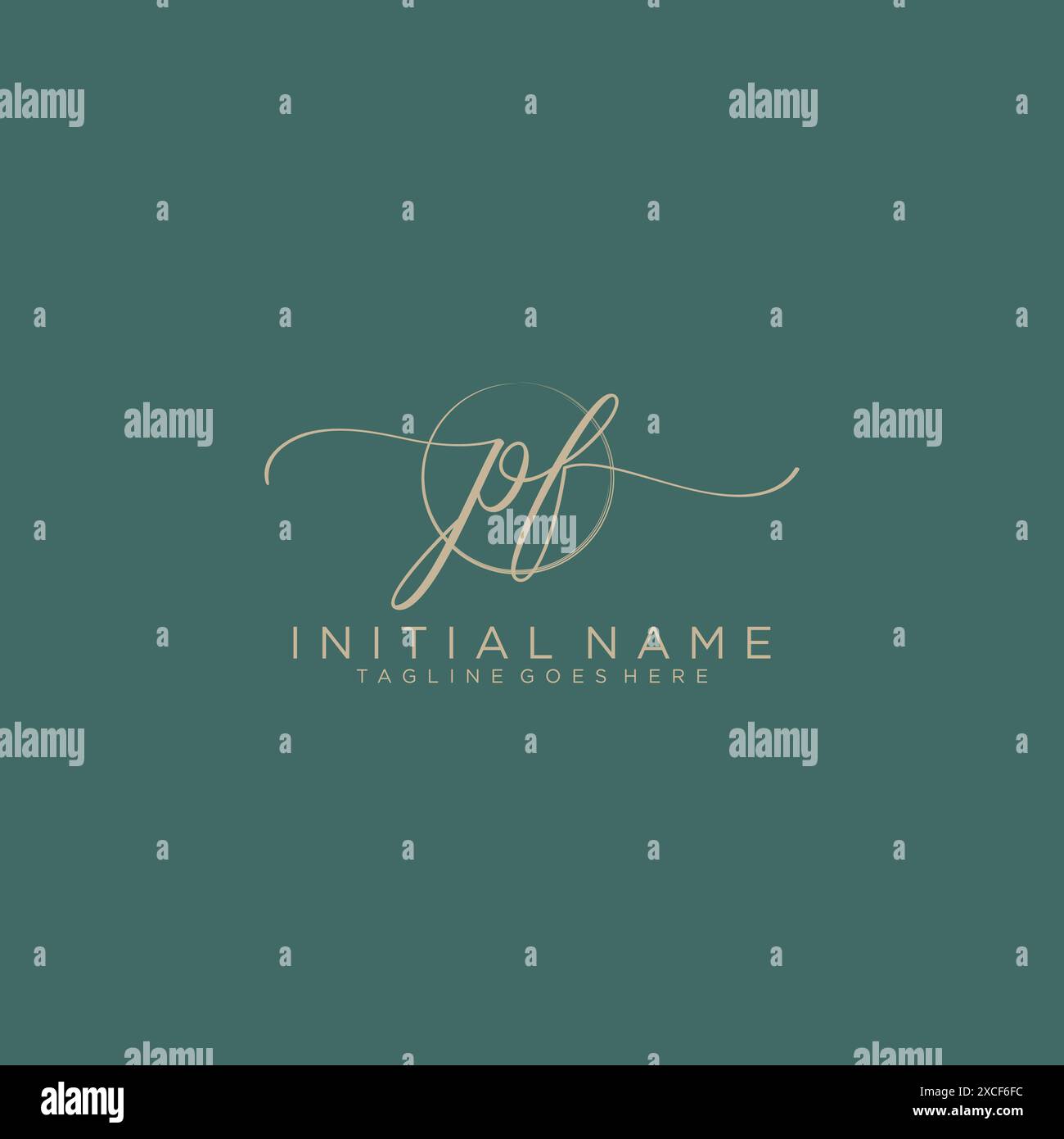 PF Initial handwriting with circle template Stock Vector