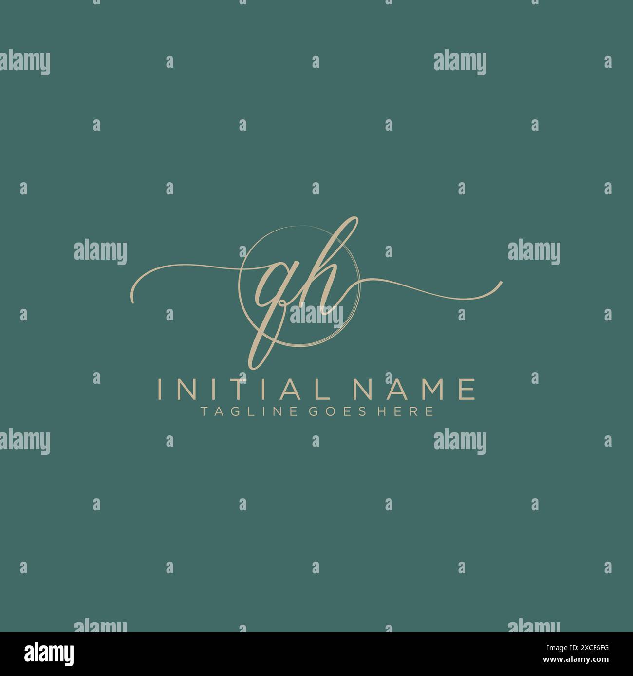 QH Initial handwriting with circle template Stock Vector
