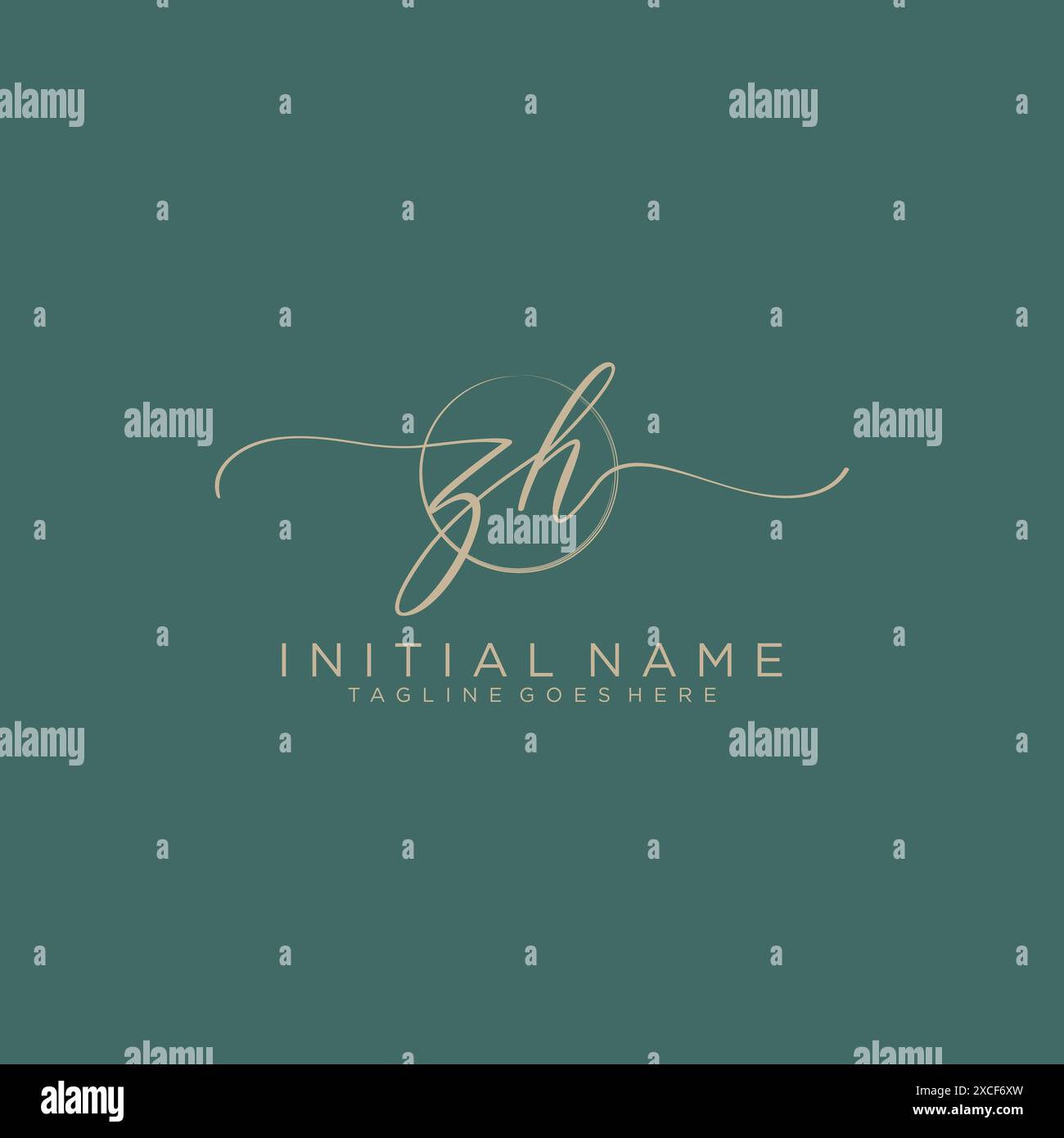 ZH Initial handwriting with circle template Stock Vector