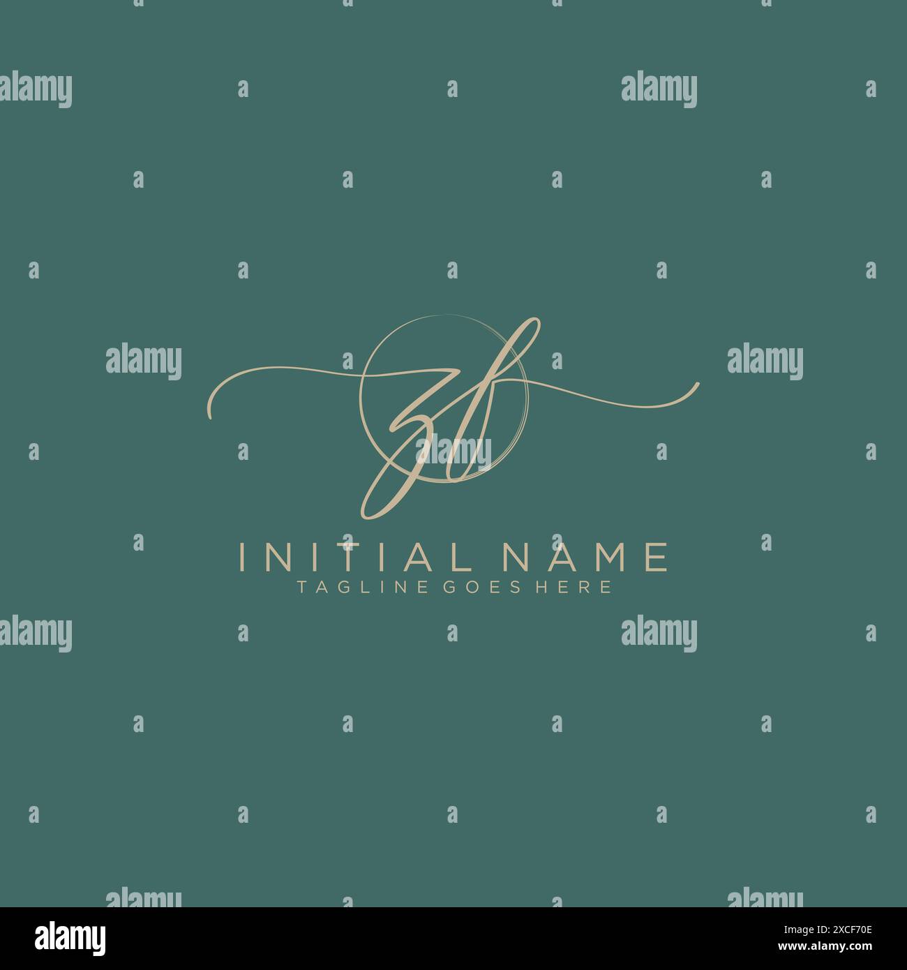 ZF Initial handwriting with circle template Stock Vector