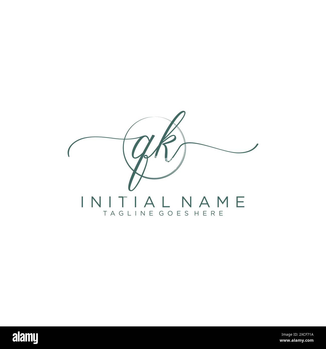 QK Initial handwriting with circle template Stock Vector