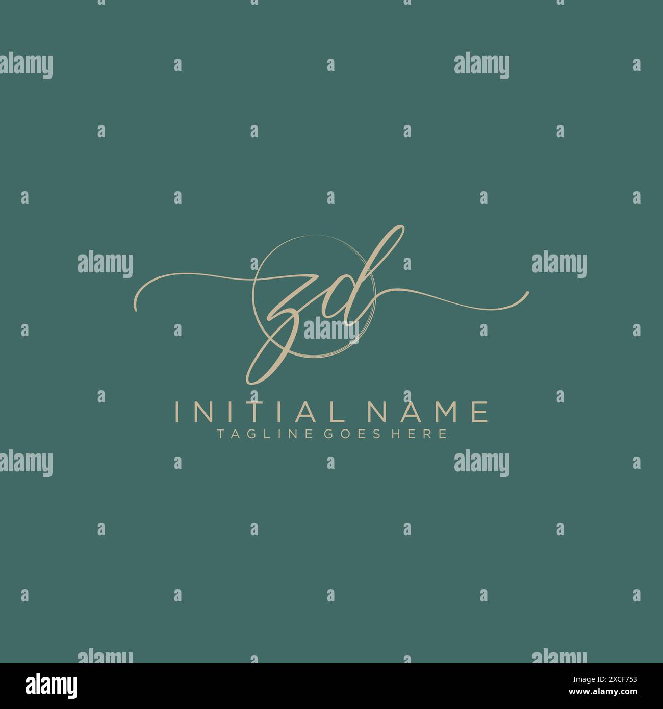 ZD Initial handwriting with circle template Stock Vector